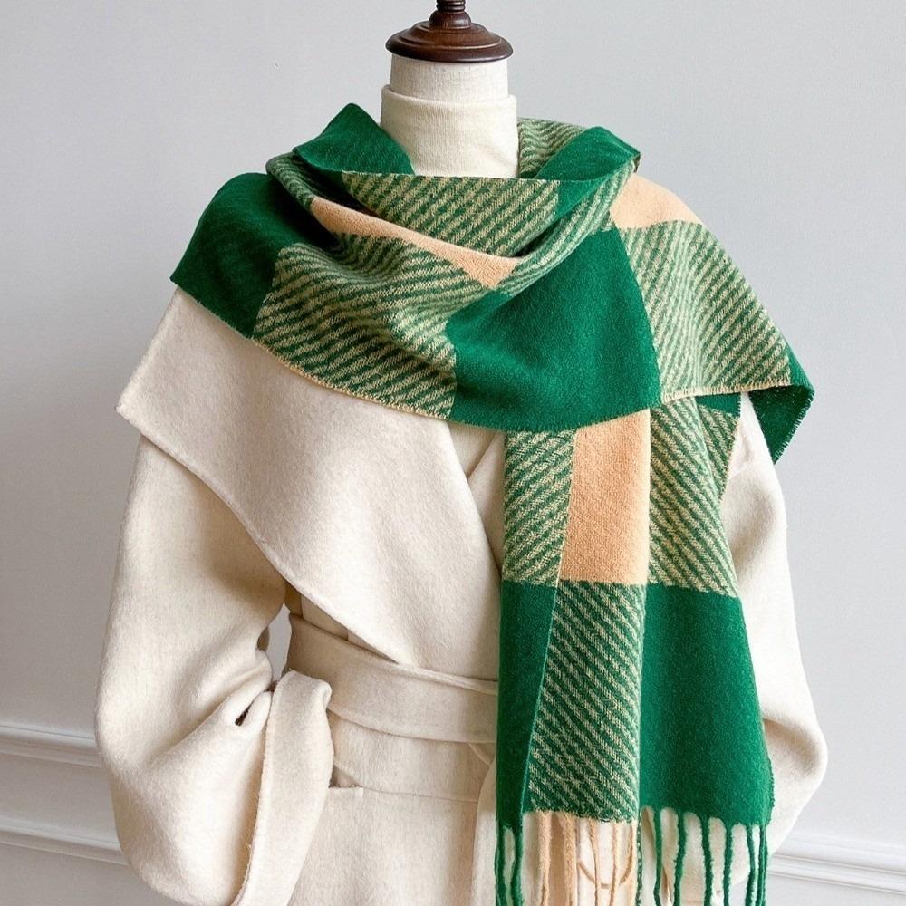 Fringed Plaid Shawl Checkered Wrap Scarf Ladies Faux Cashmere Scarf Party