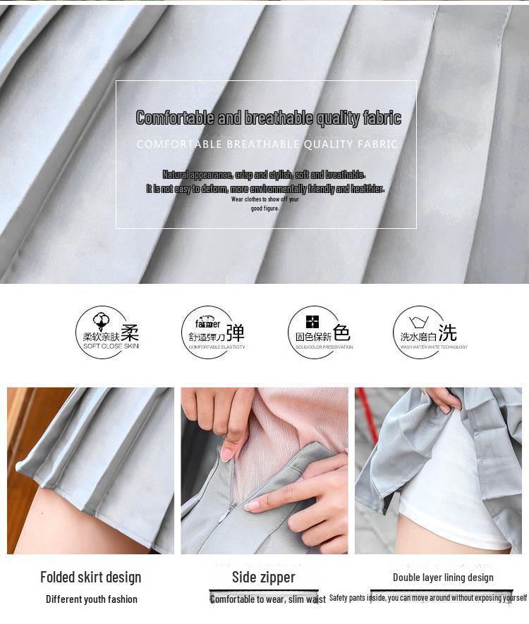 Pleated High-Waist A-Line Skirt for Women - Korean College Style, Fruit Green, Summer 2025