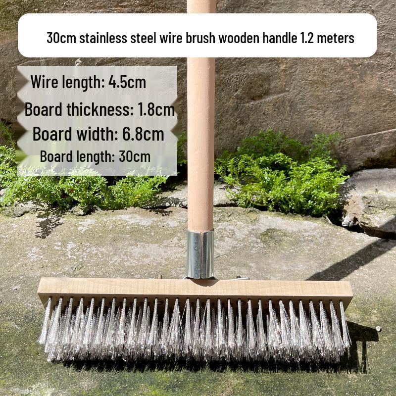 Stainless Steel Wire Floor Scrubber with Long Handle and Hard Bristles