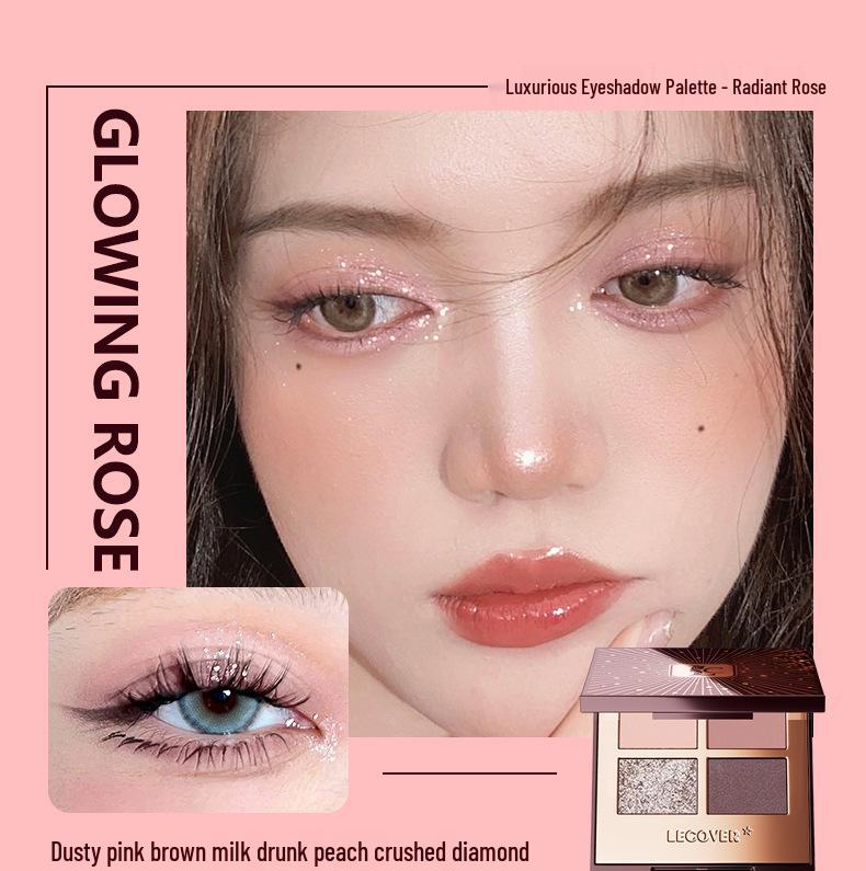 LECOVER Four-Color Eyeshadow Palette: Matte, Pearl, Fine Shimmer & Super Flash Highlights for European and American Styles