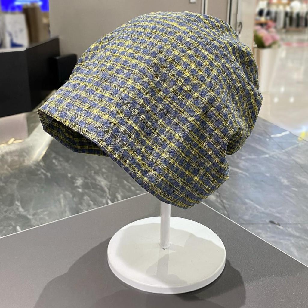 European & Korean Plaid Head Wrap: Wasteland Style, Loose Slouchy Beanie for Large Head Circumference, Trendy Hot Girl Bandana Hat.