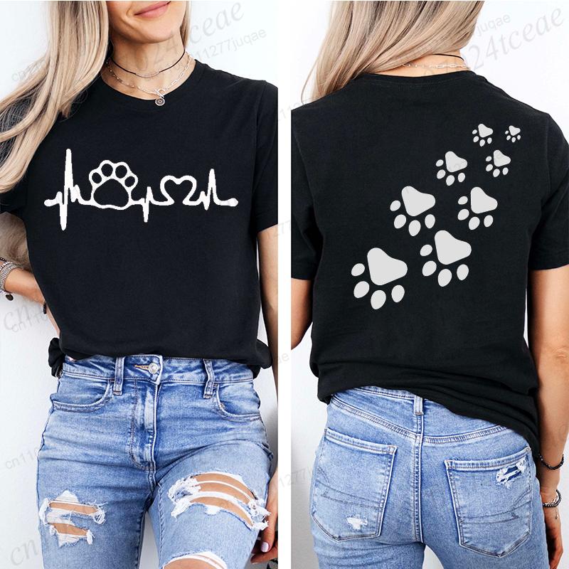 Cat Heart Women Print Tshirt Girl Short Sleeve Crew Neck TShirts Casual Top for Summer  Spring Cat Lover Womens Clothing