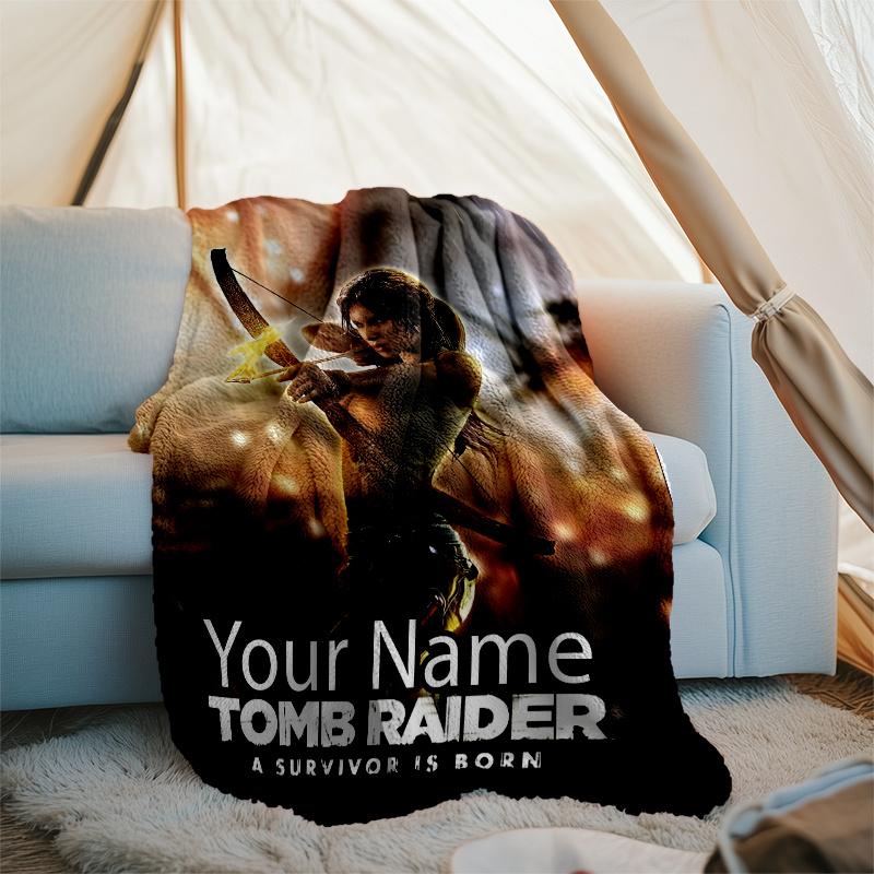 Custom Name Tomb Raider Theme Printed Blanket - Perfect for Couch, Bed, Travel & Outdoor Use | Machine Washable, Cozy & Durable.