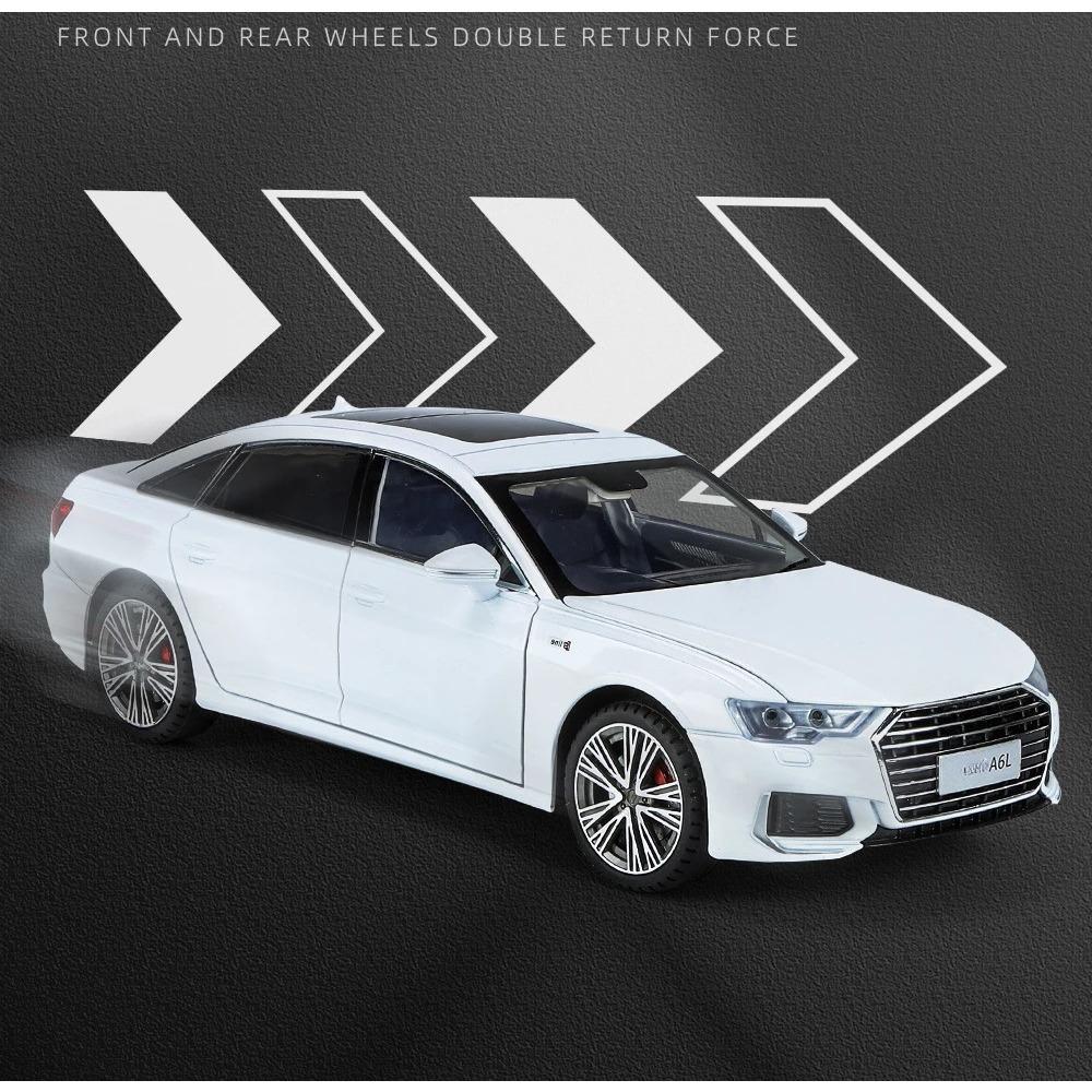 1/18 Scale A6L Toy Car Model Diecast Alloy Metal Vehicle Miniature Pull Back Sound Light Collection Gift for Boy Children Kid