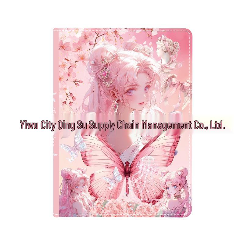 B5 Butterfly Girl Anime Notebook: Colorful Leather Cover, Hardcover Diary A-006
