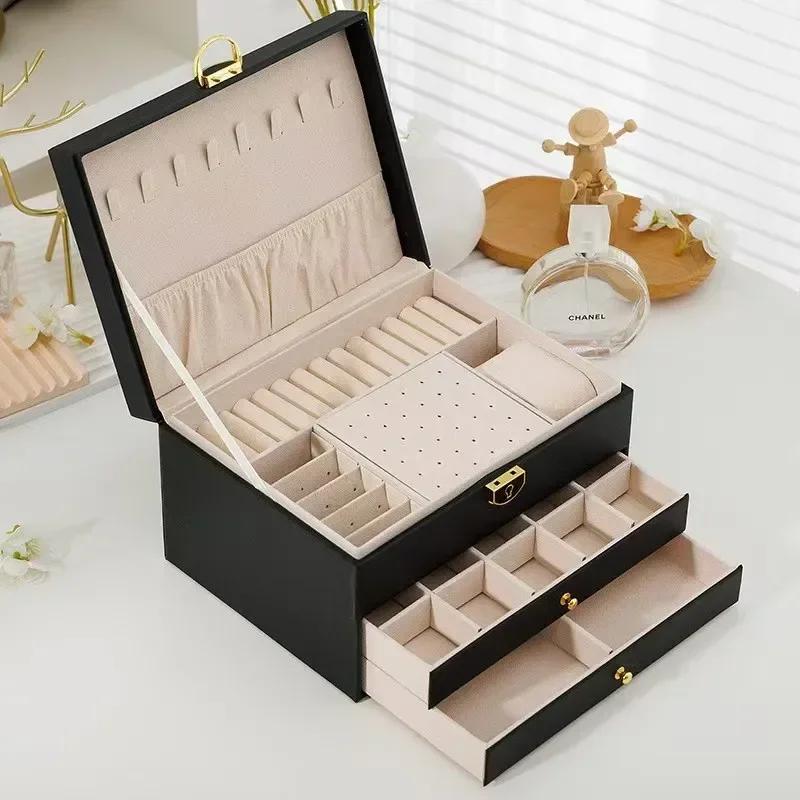 Three-layer Jewelry Storage Box for High-end Exquisite Necklaces, Earrings,Gold Jewelry and Hand Accessories with Large Capacity