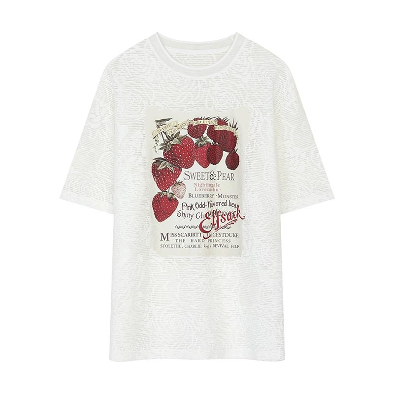 

Cute strawberry print mesh T-shirt, loose fit, casual summer top 5XL