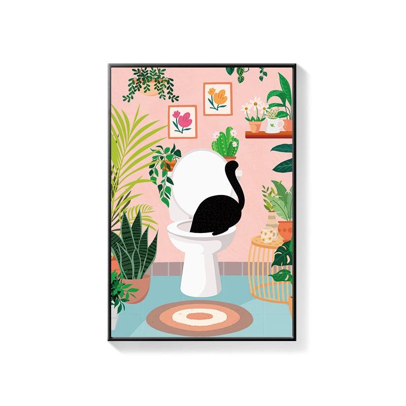 Bathroom Decorative Painting Cat American Retro Toilet Bathroom Canvas Painting Wall Art Poster for Modern Bathroom Home Decor