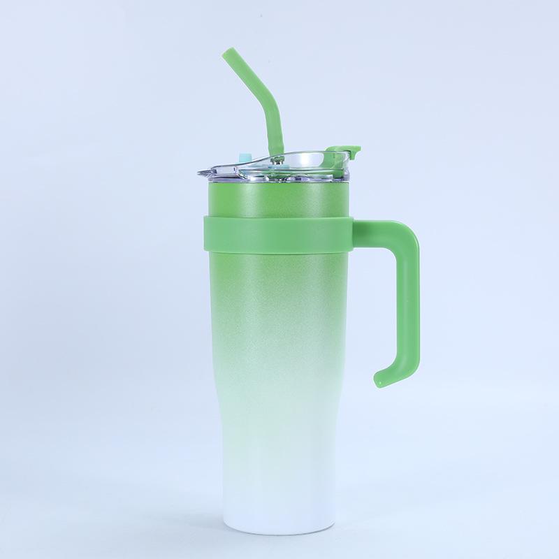 40oz Large Capacity Car Thermal Cup Double Drink Stainless Steel Big Mac Thermos Water Cup With Straw Handle Portable Coffee Cup