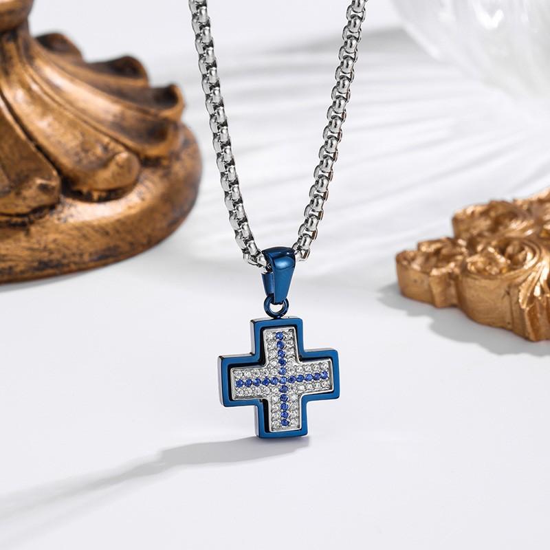 2026 Stone Cross Necklace Fashion Light Luxury Necklace Jewelry Premium Jewelry Full Diamond Men's Necklace