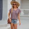 Women's Solid Color Ruched V-neck Loose Short Sleeve T-shirt Top  Summer Casual Fashion