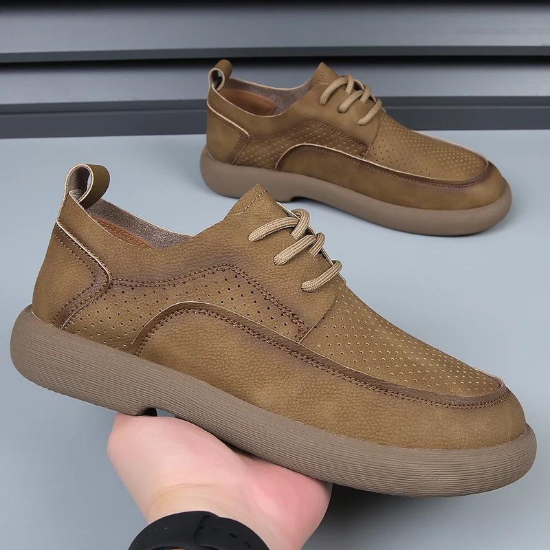 Mode Echtes Leder Schuhe Herren Schnürschuhe Oxfords 2024 Kuh Lässig Business Weich Schwarz Braun Hohe Qualität Frühling Herbst Herrenschuhe