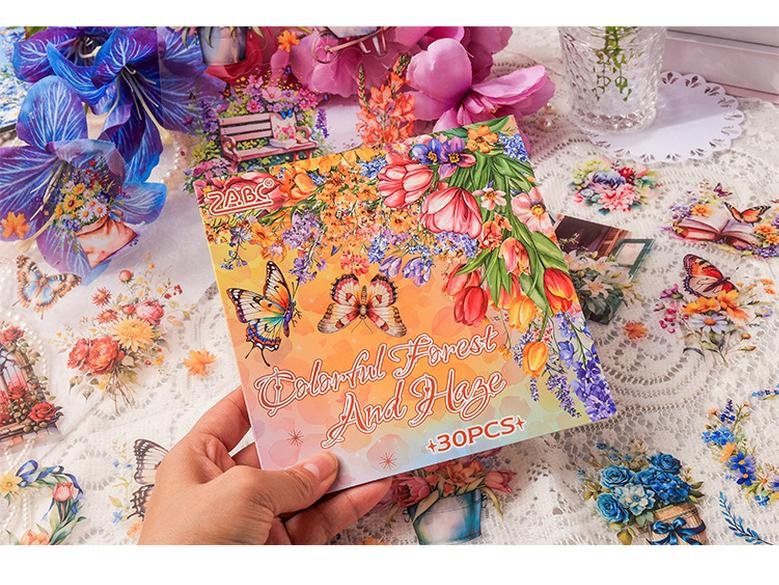 Yuezhen Mist Lock Mountain Love Die-Cut Waterproof PET Journal Stickers Set