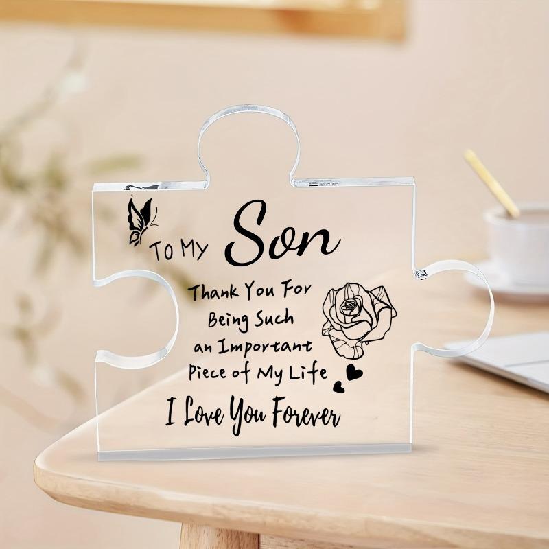 Mom to son gift: acrylic jigsaw puzzle plaque. Christmas/birthday, Father's Day/graduation/anniversary/wedding gift. Desk decor.