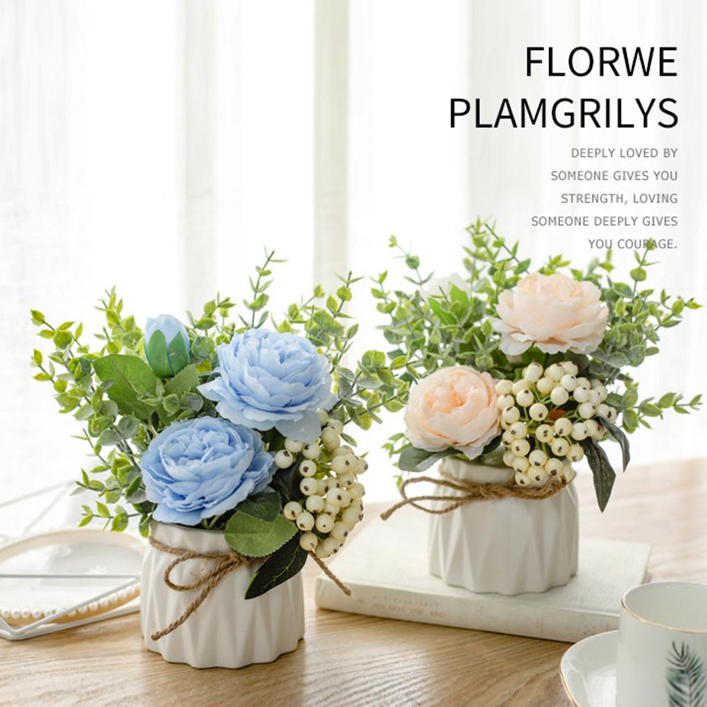 Artificial Flower Plant Potted Vase Imitation Flowers Ceramic Hemp Rope Set Wedding Home Office Party Decoration
