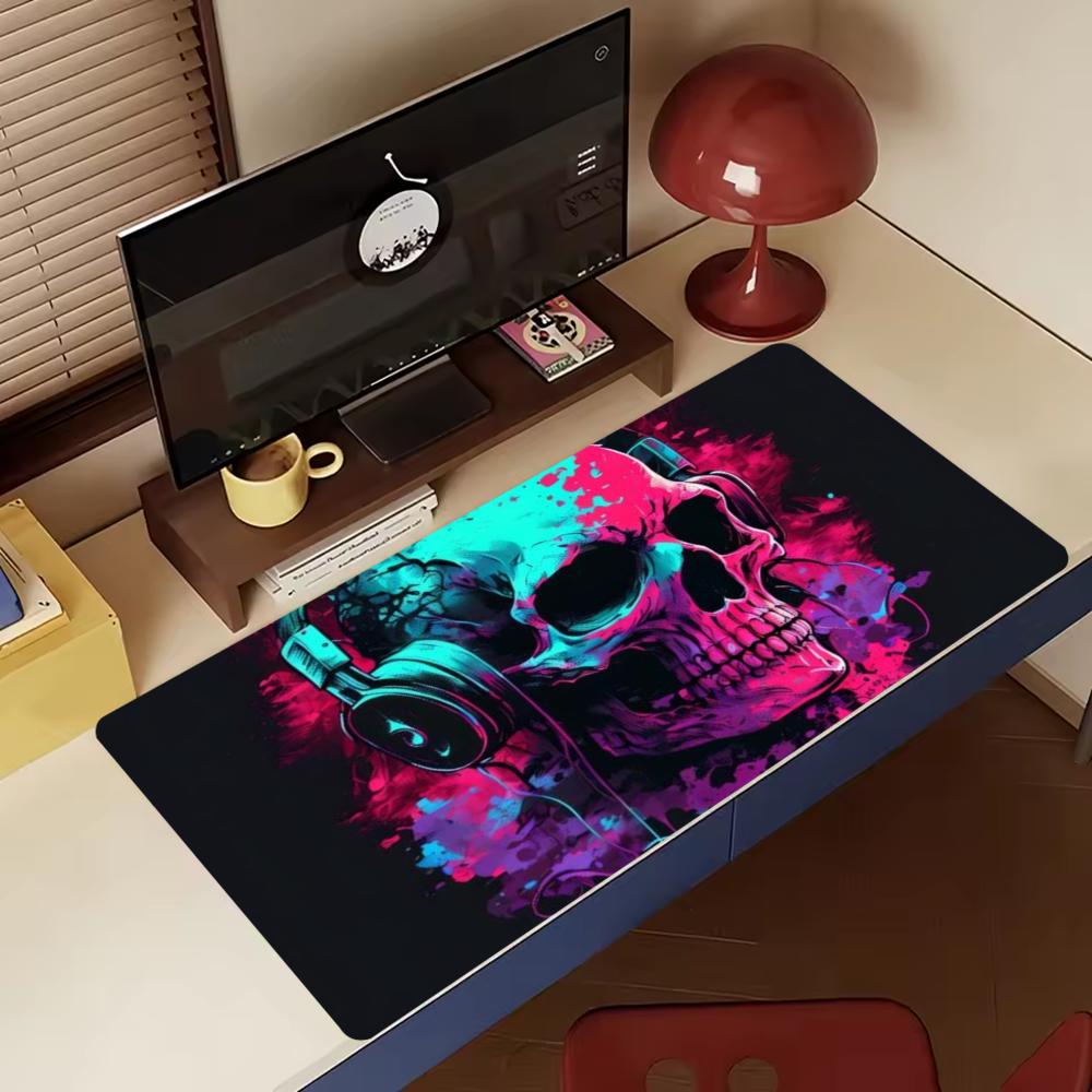 Neon Skull Headphone Extended Gaming Mouse Pad NonSlip Desk Surface Colorful Graffiti Punk Rock Art Print For Gaming Setup
