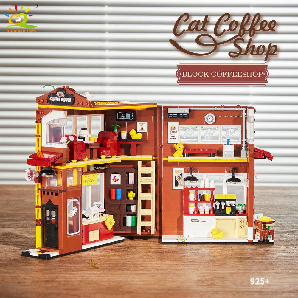 Non-Toxic Moc Cat Cafe Shop Bookends Model Micro Building Block Bookstore Flower Shop Mini Brick Toy For Children Desk Decor.