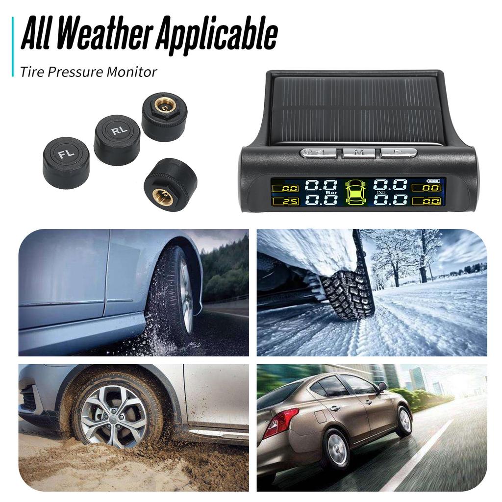 Solar Wireless Car Tire Pressure Monitoring System with 4 External Sensors