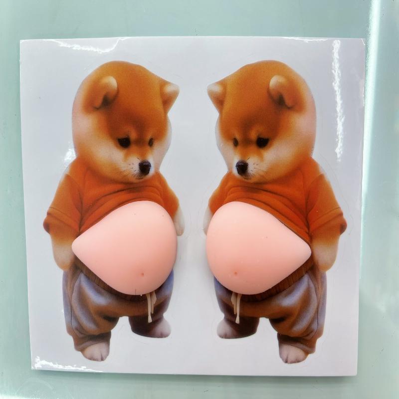 2Pcs 3D Cute Puppy Sticker Silicone Self-Adhesive Chubby Shiba Inu Stickers Squeezeable Decoration Stress Relief Phone Sticker