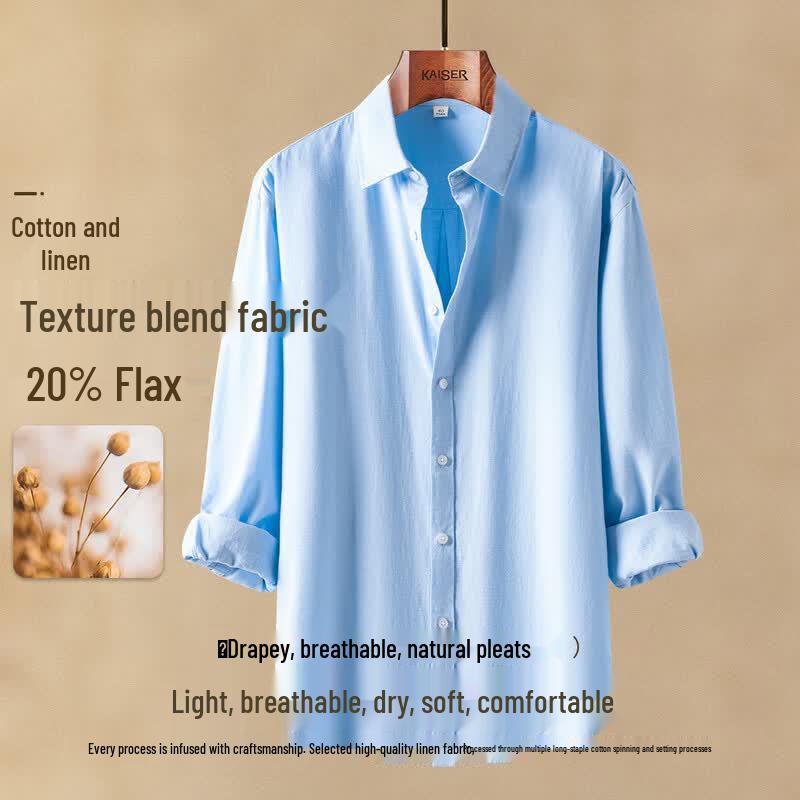 Caesar Men s Cotton Linen Blend Long Sleeve Casual Shirt 40