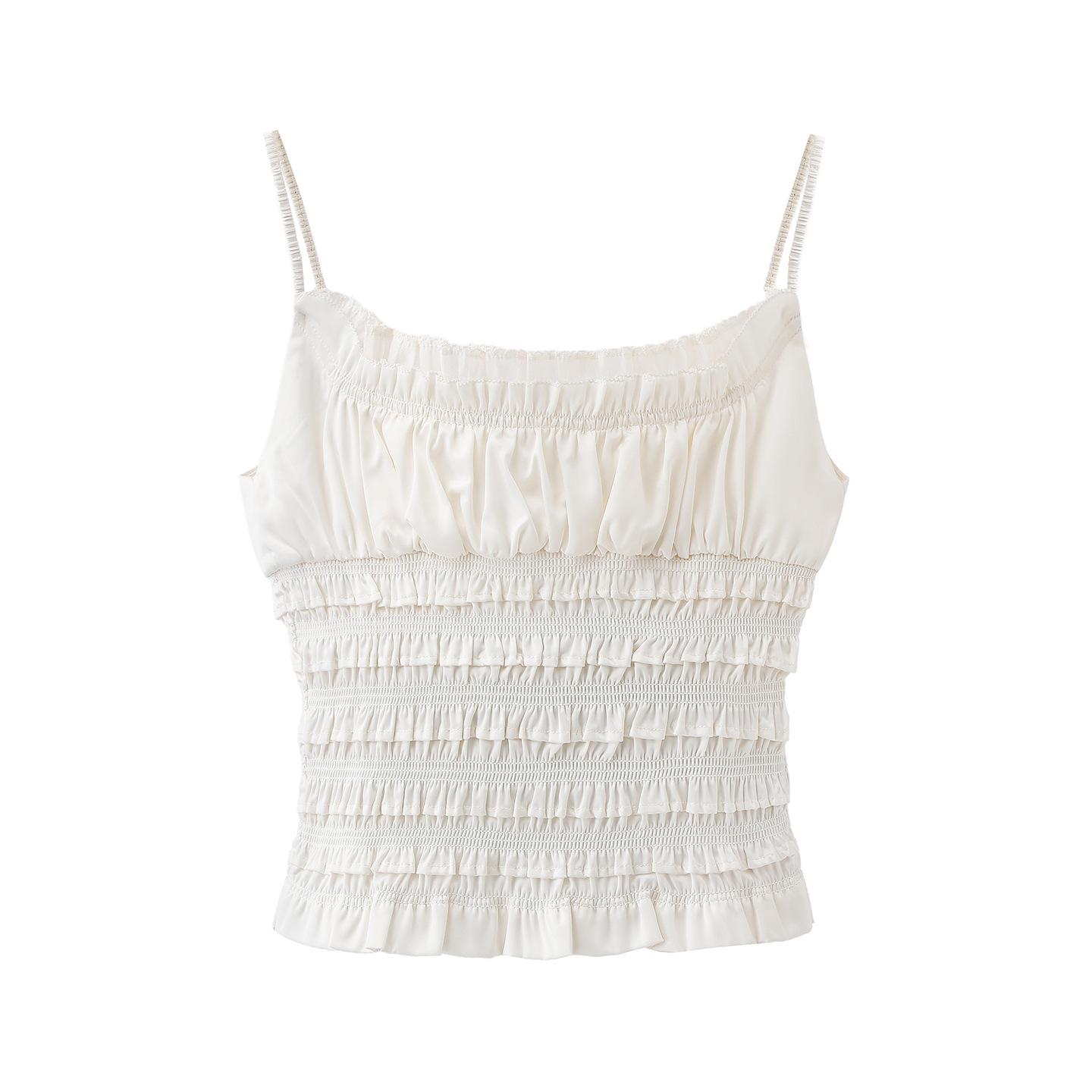 Pre-2026 Summer Backless Smocked Beaded Camisole Top Large белый