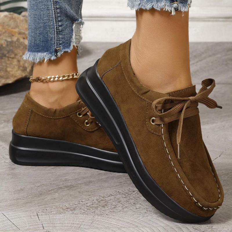 Fashion Suede Leather Platform Loafer Thick Sole Wedge Casual Chunky Shoes Women Trend 2024 Lace-up Womens Comfortable Walking Shoes