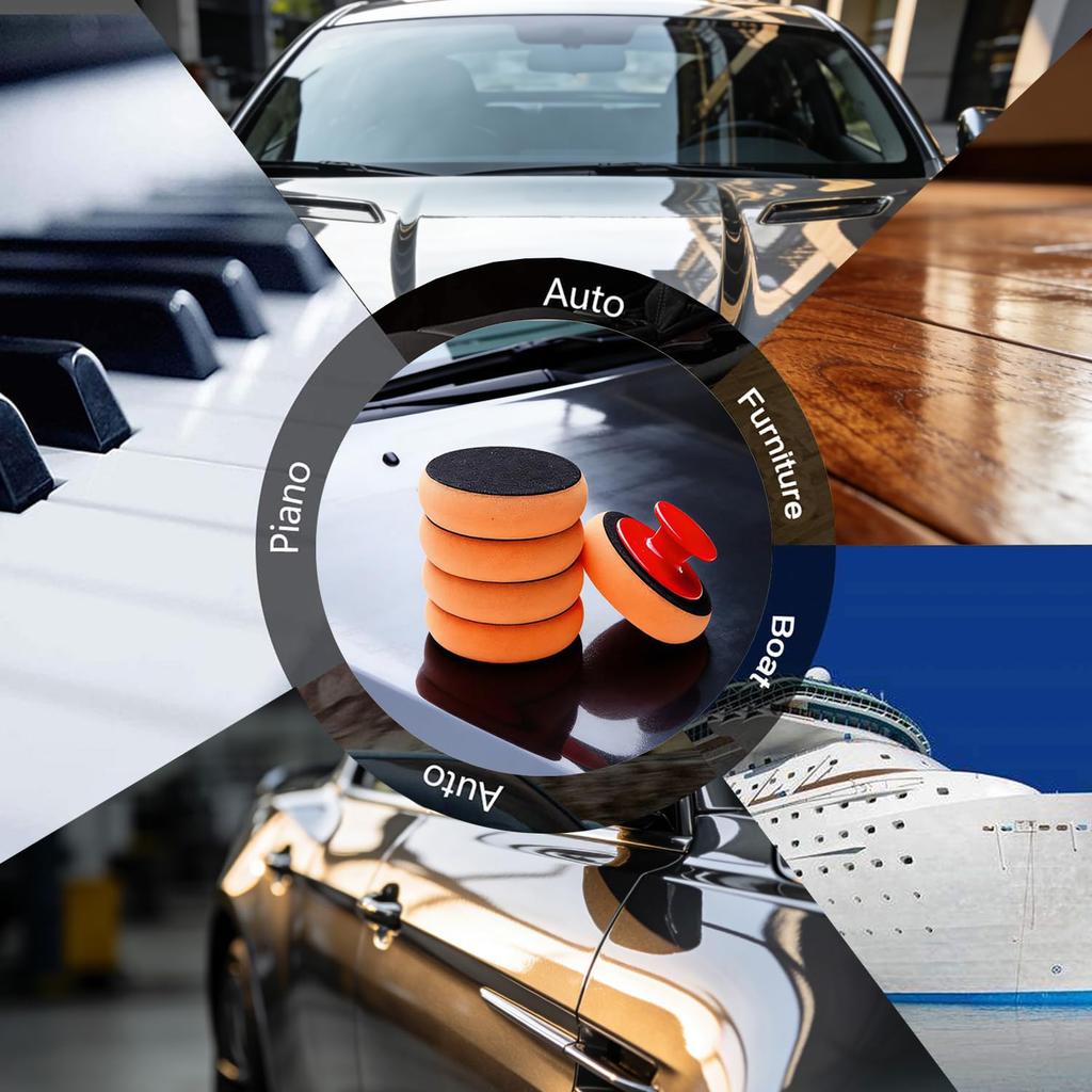 Buffing Polishing Pads, 5Pcs 3.9 Inch Backing Plate Compound Buffing Sponge Pads for Polishing and Waxing with Grip Handle