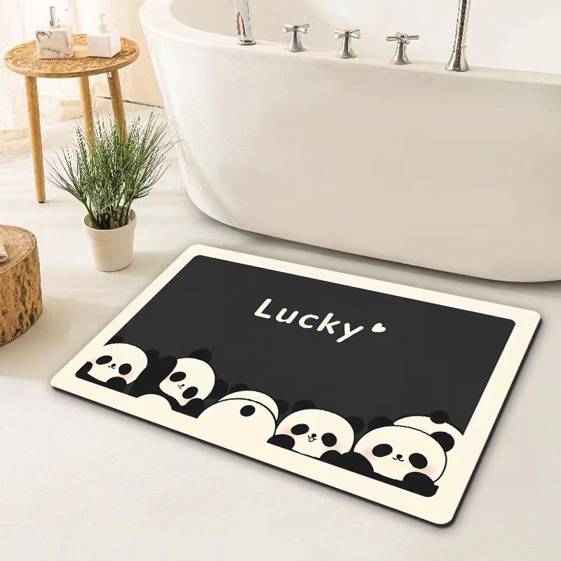 Cartoon Panda Diatomaceous Earth Anti-Slip Bathroom Floor Mat - Absorbent, Wear-Resistant, Household Foot Pad