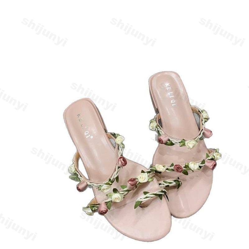 Mode Damen Blume Zehensteg Slipper 2025 Sommer Mode Kleid Ballerinas Flip Flops Damen Strand Outdoor Sandalen Wanderschuhe Urlaubsschuhe