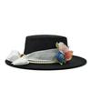 Vintage Pork Pie Hat Men feather fedora hat Webbing Decorative flip-brim Felt hats Panama Gentlemen women Church Jazz Hat