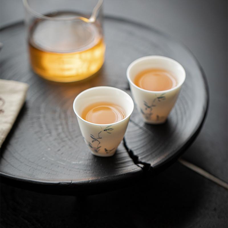 Ceramic Jade Clay Orchid Single Cup White Porcelain Chinese Style Kungfu Tea Cup Hand-painted Orchid Small Tea Cup