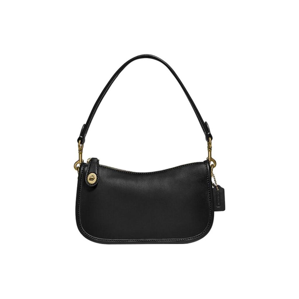 Coach Swinger 20 Solid Color Zipper Closure Leather Mahjong Bag Shoulder Tote Bag Small Women Bags Black C2643-B4BK