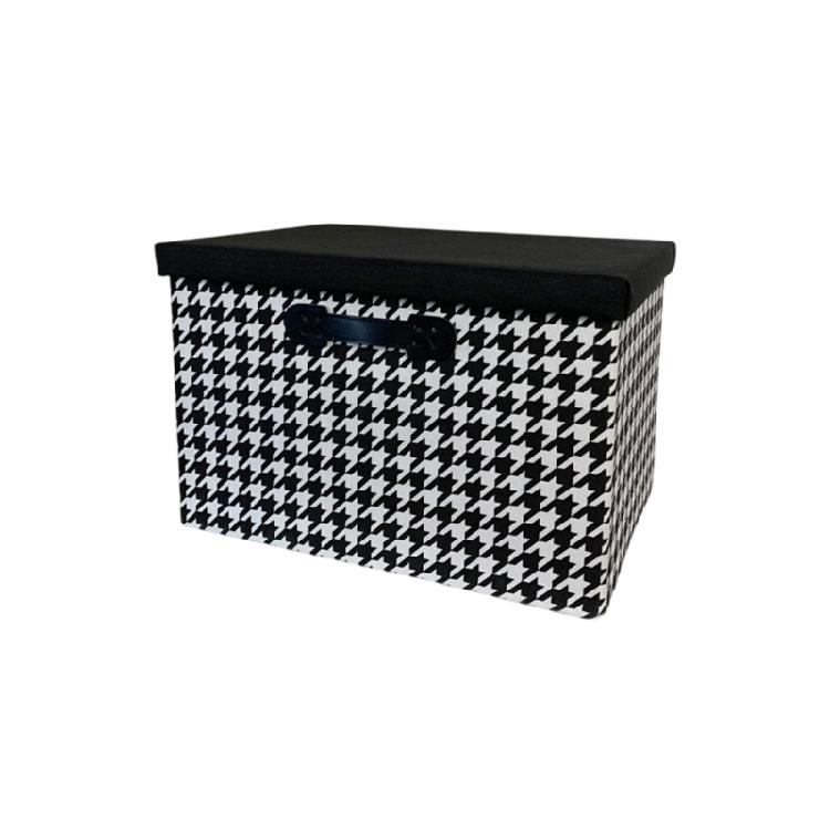 Stylish Houndstooth Pattern Foldable Storage Container Fabric Foldable Box for Space Organization In Vehicle Homes