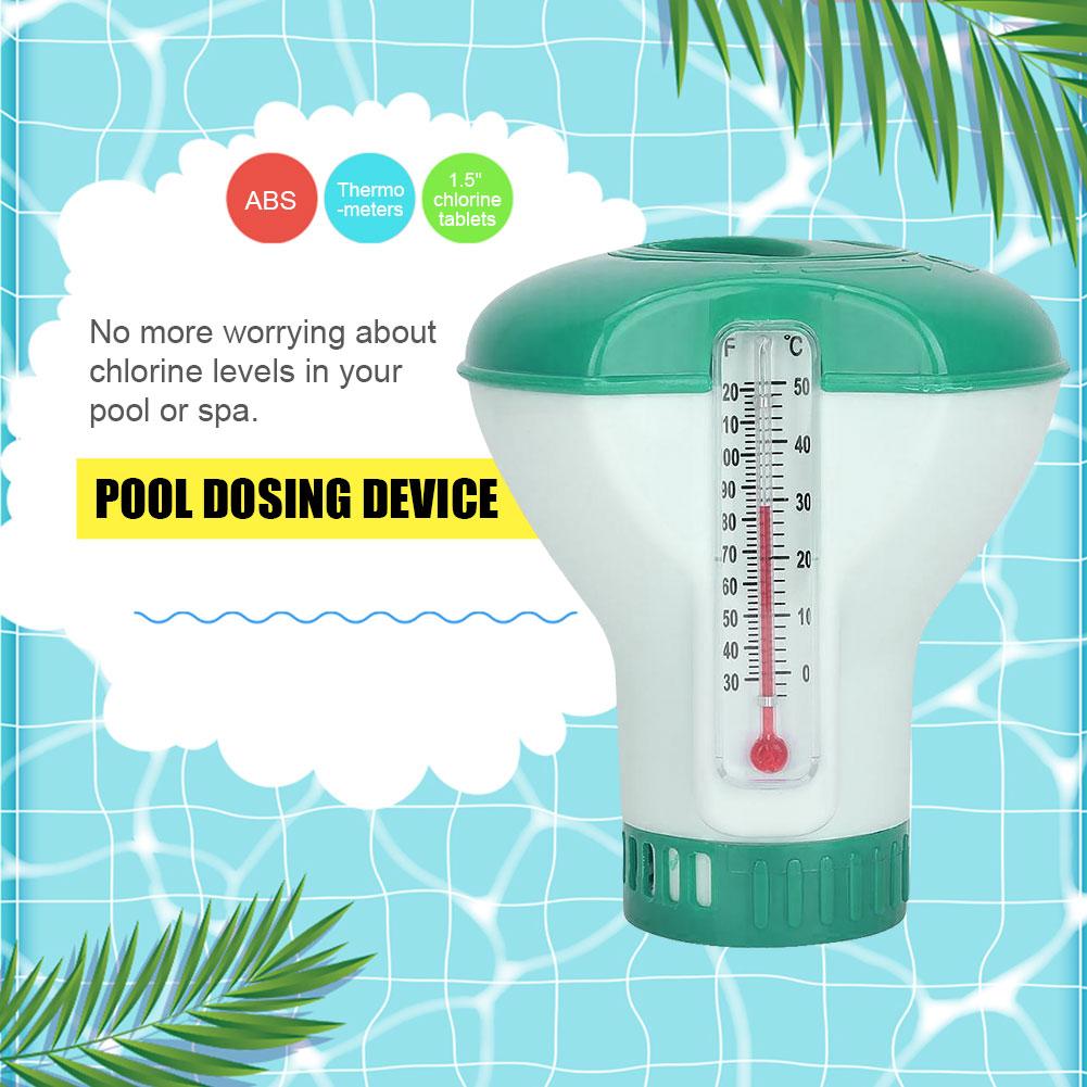Floating Chlorine Dispenser Water Disinfection Purifier with Thermometer Adjustable Chemical Delivery Tablets Cleaner for Pool