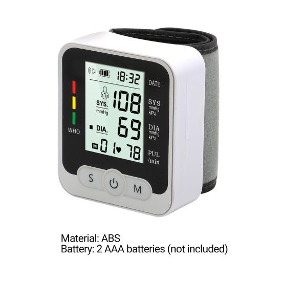 Electronic Blood Pressure Monitor Battery Powered One-click Measurement White Large Display Wrist Blood Pressure Machine for Home
