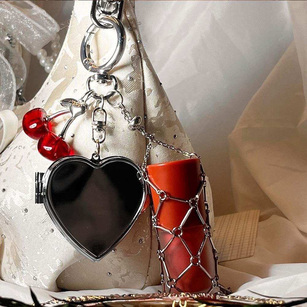 Mini Net Pocket Lipstick Bag Keychain Cherry Lipstick Cover Key Ring Makeup Storage