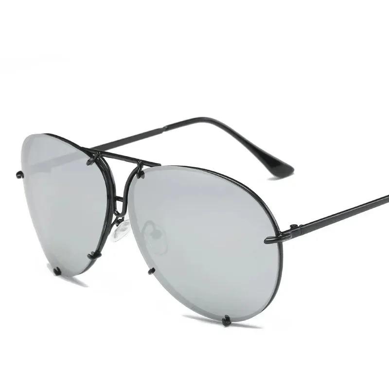 Vintage Rimless Alloy Aviation Pilot Sunglasses for Men Women Brand Gradient Sun Glasses Female Metal Oval Shades Black Brown
