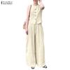 ZANZEA Women Sleeveless Tank Tops and Pants Casual Two Piece Suit Sets