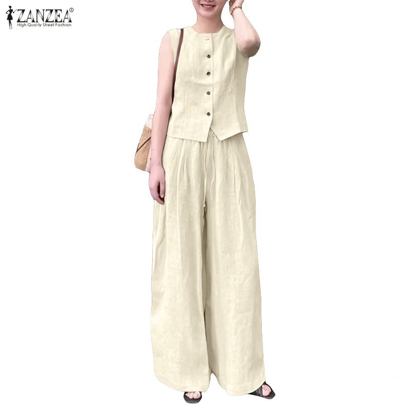 ZANZEA Women Sleeveless Tank Tops and Pants Casual Two Piece Suit Sets