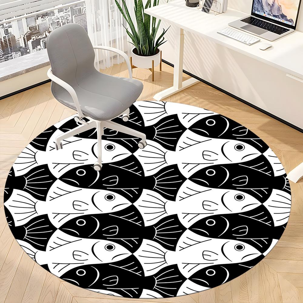 1pc Fish School Office Round Area Rug, Indoor Mat Suitable ForOffice, Under Office Chairs Bedroom Living Room Home Decor, Room Deco t280