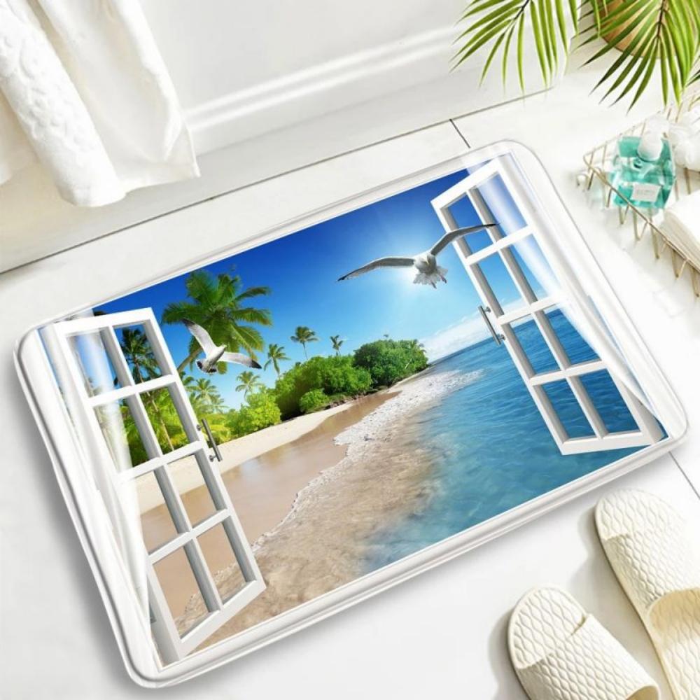 Coastal Ocean Beach Themed NonSkid Rug Waterproof Door Mat for Kitchen Entrance Living Room Bedroom All Season Floor Mat Decor