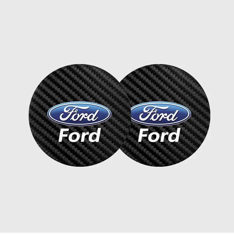 

New 2026 Car Sticker 2Pcs Carbon Fiber Coaster Car Water Cup Anti-slip Pad Mat Auto Interior For Ford Focus Fiesta Mondeo Transi