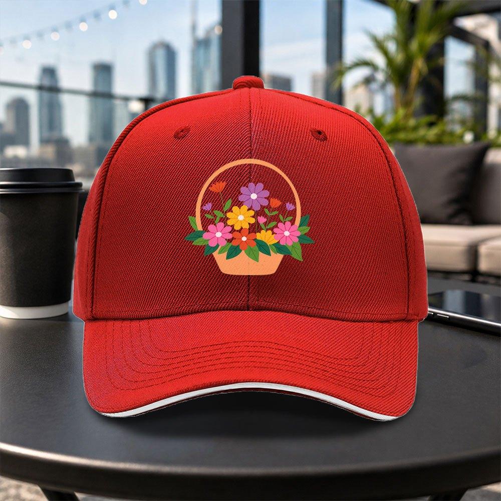 Flower Basket Pattern Baseball Cap Unisex Adjustable Duckbill Cap Casual Lightweight Outdoor Hat Multiple Colors