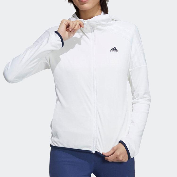 Adidas Logo Letter Pattern Printed Zipper Solid Color Hooded Long Sleeve Jacket Women jackets White GM0864