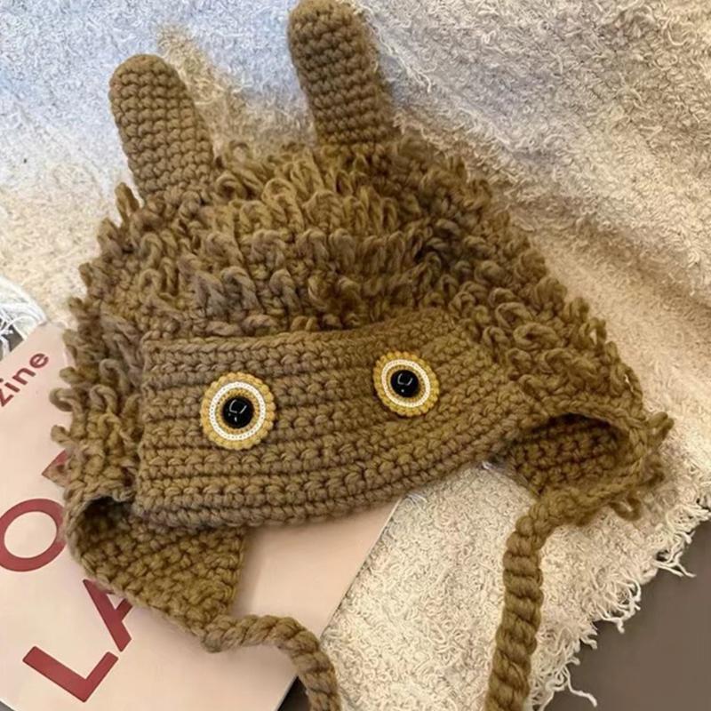 Winter Warm Knit Hat for Women Funny Monsters Hat Hooded Skull Hat Outdoor Activity Cap Windproof Headwear Pullover Hat