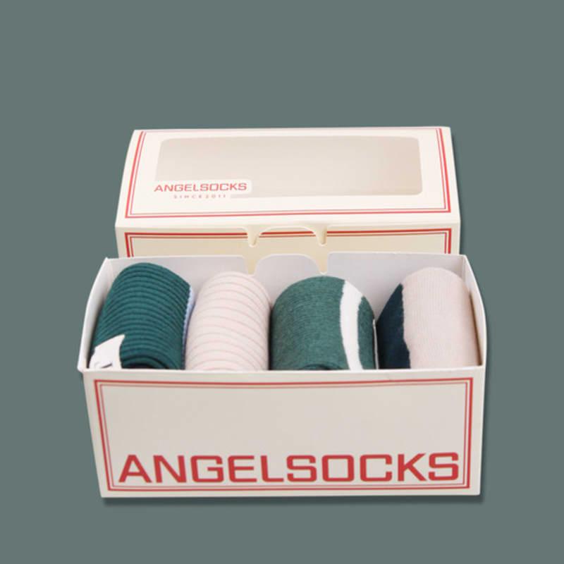 ANGEL SOCKS SET003_Haselnussgrün Zweifarbig Grün Braun Damen Geschenk Socken Geschenk Rückgeschenk Marke Hübsche Blumensocken Koordination Student