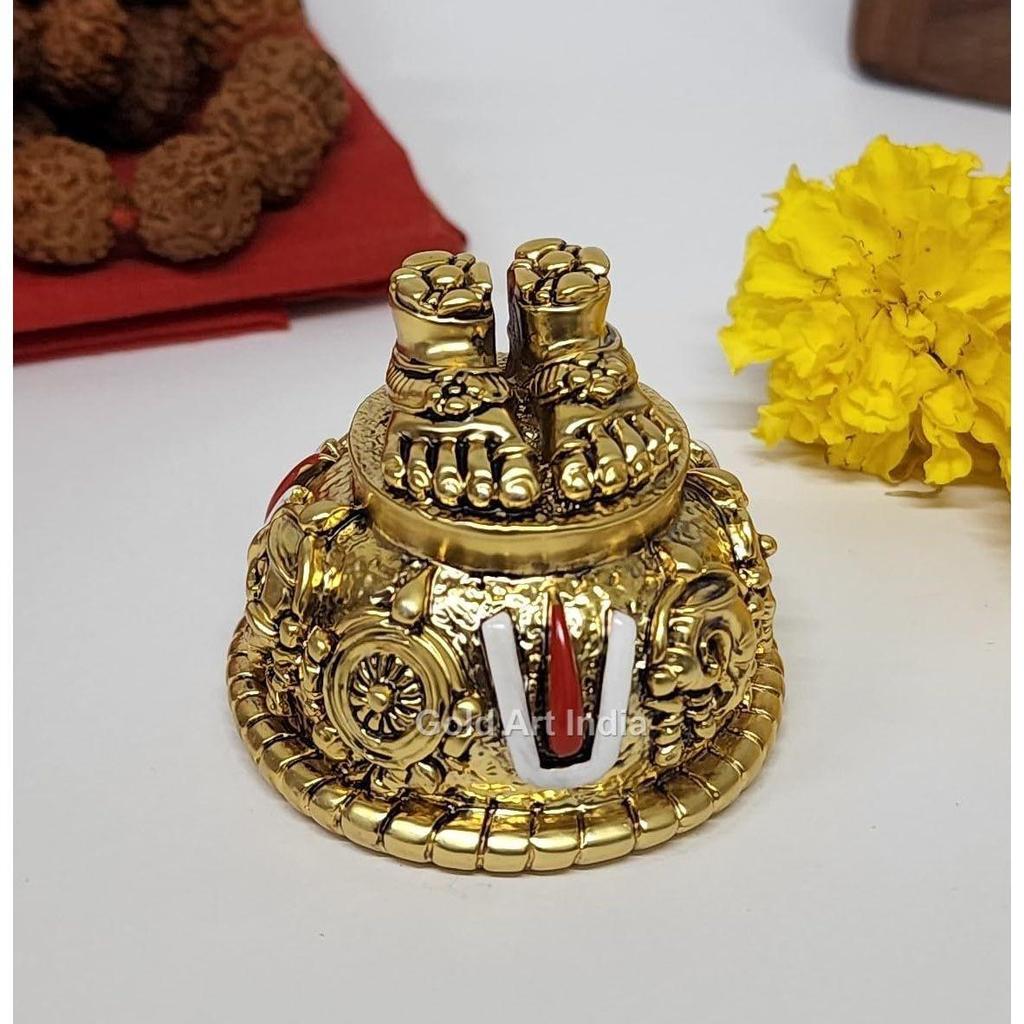 Lord Balaji Charan Paduka 24 Kt Gold Matte Finish Vishnu Charan Paduka for Pooja Room/Balaji for Car Venkateswara Swamy Feet Best Gifting 2 Inch
