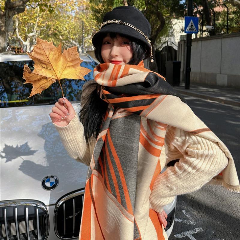 Wind carriage winter scarf thickened and warm imitation cashmere shawl scarf windproof versatile scarf