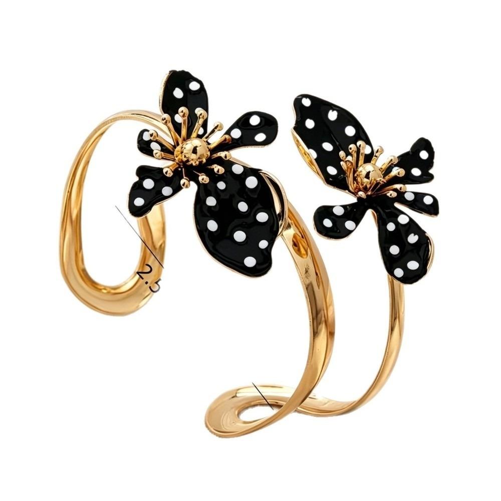 Enamel Glaze Floral Bracelet Vintage Adjustable Bracelet Flower Open Bangle  Fashion Accessory чёрный