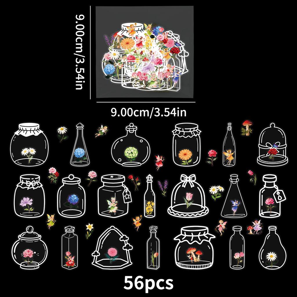 56 Transparent Bottle Plants And Flowers Pet Stickers Creative Small Fresh Hand Account Desktop Material Decorative Stickers